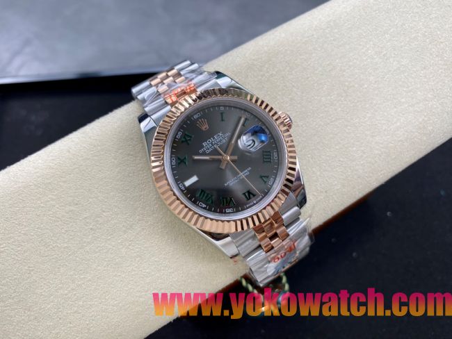 ロレックスコピー デイトジャスト 41mm 126334“グレーダイヤル・グリーンローマンインデックス・ツートーン（SS＋エバーローズゴールド）” メンズ／ユニセックスモデル 