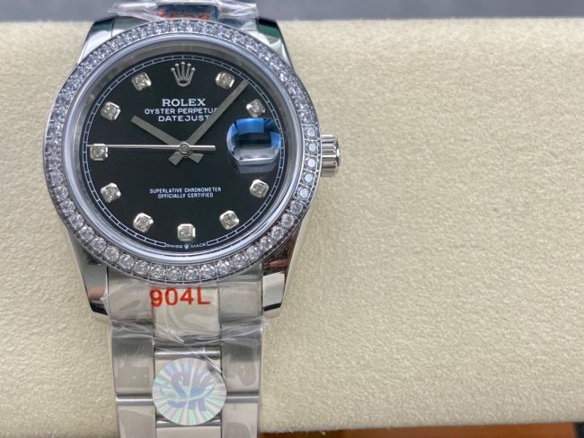 ロレックスコピー デイトジャスト 36mm 126234“ブラックダイヤル・ダイヤモンドベゼル・ステンレススチール仕様” レディース／ユニセックスモデル 