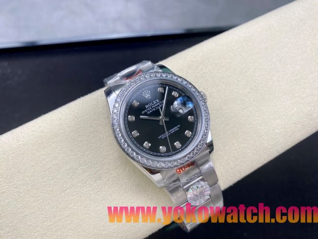 ロレックスコピー デイトジャスト 36mm 126234“ブラックダイヤル・ダイヤモンドベゼル・ステンレススチール仕様” レディース／ユニセックスモデル 