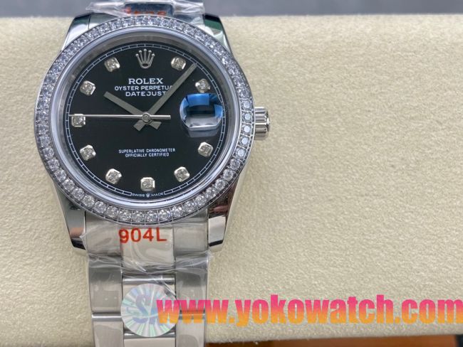ロレックスコピー デイトジャスト 36mm 126234“ブラックダイヤル・ダイヤモンドベゼル・ステンレススチール仕様” レディース／ユニセックスモデル 
