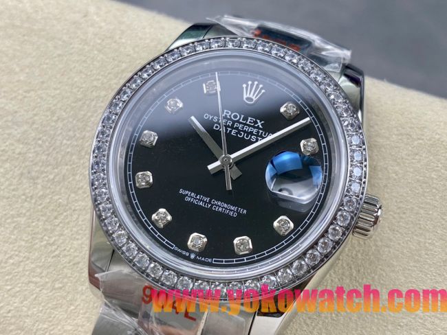 ロレックスコピー デイトジャスト 36mm 126234“ブラックダイヤル・ダイヤモンドベゼル・ステンレススチール仕様” レディース／ユニセックスモデル 