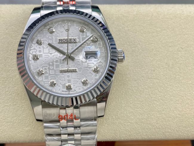 ロレックスコピー デイトジャスト 41mm 126334“シルバーダイヤル・ダイヤモンドインデックス・904Lステンレス仕様・マイクロメカニカルパターン文字盤” ユニセックスモデル