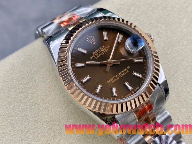 ロレックスコピー デイトジャスト 31mm 278271“ブラウン文字盤・イエローゴールドベゼル＋ダイヤモンドインデックス・904Lステンレス仕様” レディースモデル