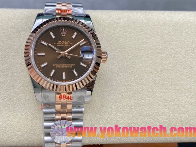 ロレックスコピー デイトジャスト 31mm 278271“ブラウン文字盤・イエローゴールドベゼル＋ダイヤモンドインデックス・904Lステンレス仕様” レディースモデル
