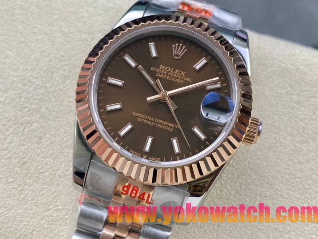 ロレックスコピー デイトジャスト 31mm 278271“ブラウン文字盤・イエローゴールドベゼル＋ダイヤモンドインデックス・904Lステンレス仕様” レディースモデル