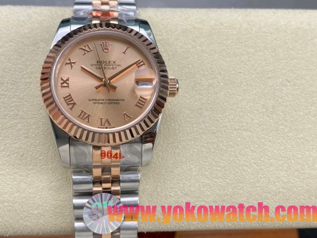 ロレックスコピー デイトジャスト 31mm 278274“シャンパン文字盤・ローマ数字インデックス・イエローゴールドベゼル＋ツートーンブレスレット・904Lステンレス仕様” レディースモデル 