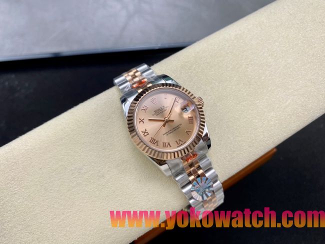 ロレックスコピー デイトジャスト 31mm 278274“シャンパン文字盤・ローマ数字インデックス・イエローゴールドベゼル＋ツートーンブレスレット・904Lステンレス仕様” レディースモデル 