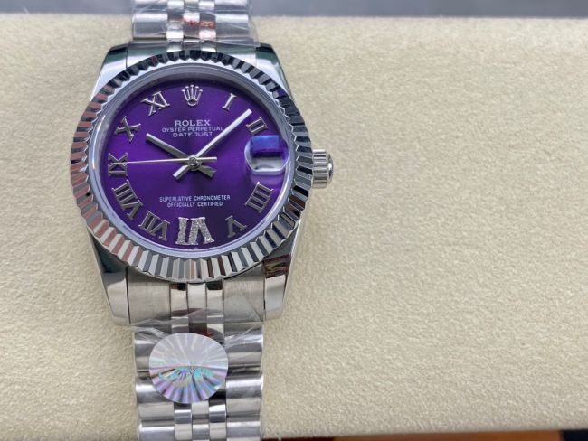 ロレックスコピー デイトジャスト 31mm 278274“パープル文字盤・ローマ数字インデックス・ダイヤモンド付VI時位置・904Lステンレス仕様” レディースモデル  