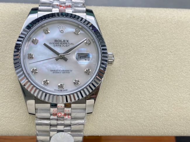 ロレックスコピー デイトジャスト 41mm 126334“ホワイトマザーオブパール文字盤・ダイヤモンドインデックス（10石）・双頭粒帯仕様・904Lステンレス仕様” ユニセックスモデル