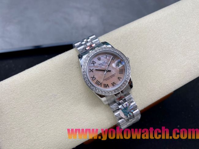 ロレックスコピー デイトジャスト 31mm 278274“ピンクマザーオブパール文字盤・ローマ数字インデックス・ダイヤモンドベゼル（48石）・904Lステンレス仕様” レディースモデル 