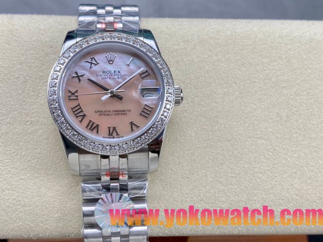 ロレックスコピー デイトジャスト 31mm 278274“ピンクマザーオブパール文字盤・ローマ数字インデックス・ダイヤモンドベゼル（48石）・904Lステンレス仕様” レディースモデル 