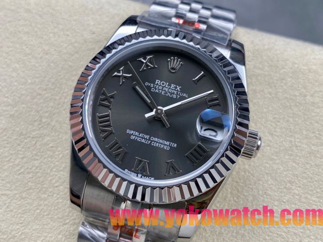 ロレックスコピー デイトジャスト 31mm 278274“グレー文字盤・ローマ数字インデックス・904Lステンレス仕様” レディースモデル 