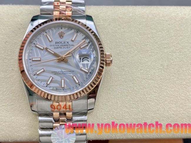ロレックスコピー デイトジャスト 36mm 278271“ホワイトマザーオブパール文字盤・シルバーバトンインデックス＋18Kローズゴールドベゼル＆コンビブレスレット” レディース／ユニセックスモデル  