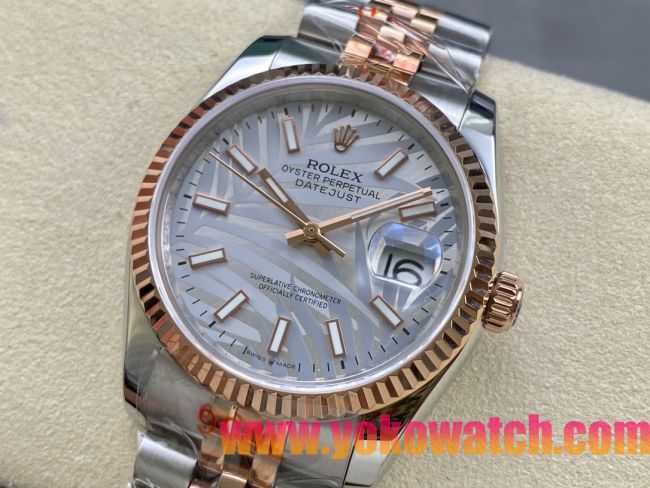 ロレックスコピー デイトジャスト 36mm 278271“ホワイトマザーオブパール文字盤・シルバーバトンインデックス＋18Kローズゴールドベゼル＆コンビブレスレット” レディース／ユニセックスモデル  