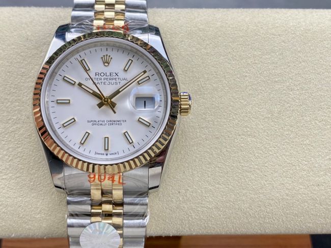 ロレックスコピー デイトジャスト 36mm 278275“ホワイトマザーオブパール文字盤・バトンインデックス＋18Kイエローゴールドベゼル＆コンビブレスレット” レディース／ユニセックスモデル