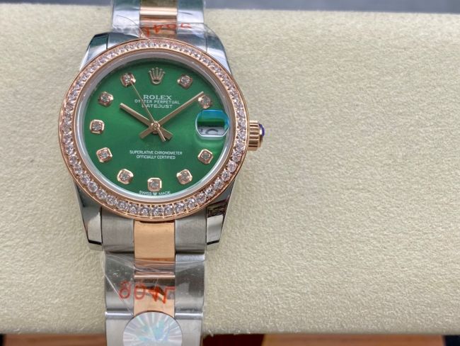 ロレックスコピー デイトジャスト 31mm 279178“グリーンマザーオブパール文字盤・10石ダイヤモンドインデックス＋ダイヤモンドベゼル＋コンビ（904Lステンレス＋18Kイエローゴールド）ケース／ブレスレット” レディース専用モデル 