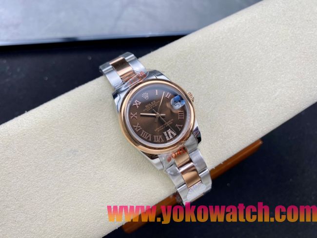 ロレックスコピー デイトジャスト 31mm 279173“ブラウンマザーオブパール文字盤・ローマ数字インデックス＋18Kイエローゴールドベゼル＋コンビ（904Lステンレス＋18KYG）ケース／ブレスレット” レディース専用モデル  