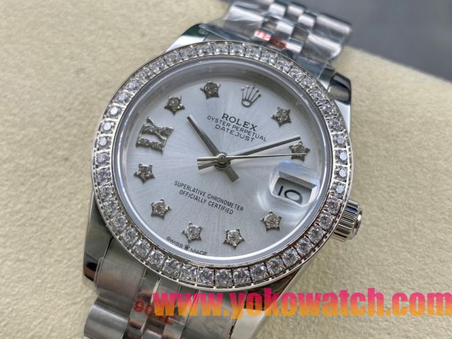 ロレックスコピー デイトジャスト 31mm 279176“ホワイトマザーオブパール文字盤・スターダイヤモンドインデックス＋ダイヤモンドベゼル＋全904Lステンレスケース／ブレスレット” レディース専用モデル 