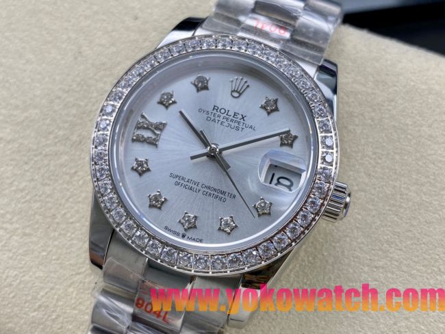 ロレックスコピー デイトジャスト 31mm 279176“ホワイトマザーオブパール文字盤・スターダイヤモンドインデックス＋ダイヤモンドベゼル＋全904Lステンレスケース／ブレスレット” レディース専用モデル