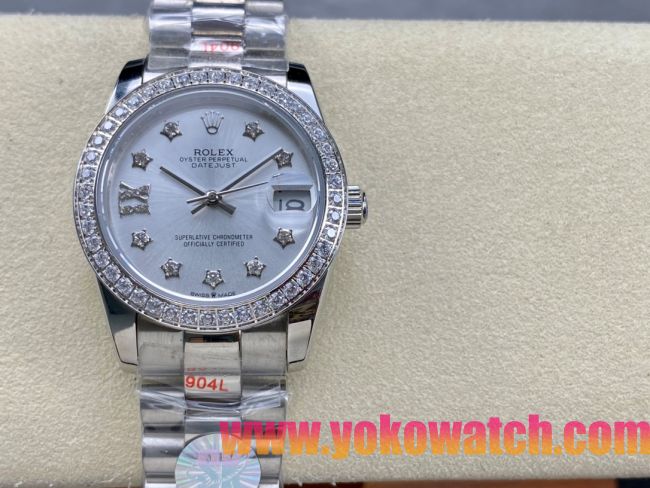 ロレックスコピー デイトジャスト 31mm 279176“ホワイトマザーオブパール文字盤・スターダイヤモンドインデックス＋ダイヤモンドベゼル＋全904Lステンレスケース／ブレスレット” レディース専用モデル