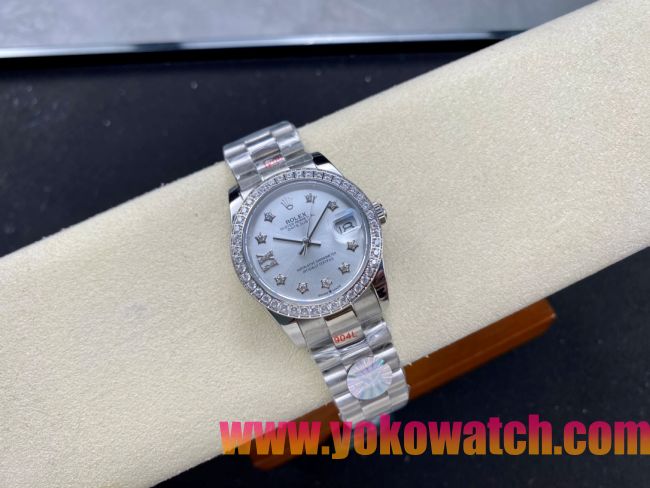 ロレックスコピー デイトジャスト 31mm 279176“ホワイトマザーオブパール文字盤・スターダイヤモンドインデックス＋ダイヤモンドベゼル＋全904Lステンレスケース／ブレスレット” レディース専用モデル