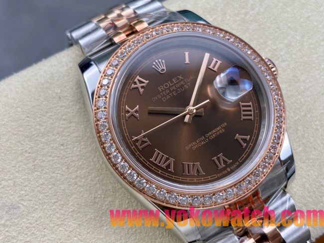 ロレックスコピー デイトジャスト 36mm 278274“チョコレート文字盤・ローズゴールドローマ数字インデックス＋ダイヤモンドベゼル（リングコマンド機能搭載）＋ツートーンブレスレット” レディース専用モデル