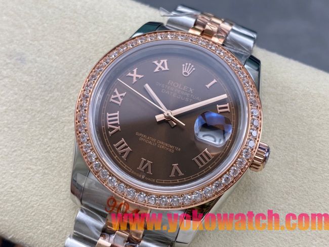 ロレックスコピー デイトジャスト 36mm 278274“チョコレート文字盤・ローズゴールドローマ数字インデックス＋ダイヤモンドベゼル（リングコマンド機能搭載）＋ツートーンブレスレット” レディース専用モデル