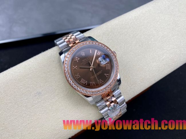 ロレックスコピー デイトジャスト 36mm 278274“チョコレート文字盤・ローズゴールドローマ数字インデックス＋ダイヤモンドベゼル（リングコマンド機能搭載）＋ツートーンブレスレット” レディース専用モデル