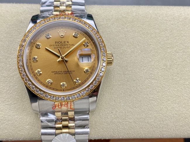 ロレックスコピー デイトジャスト 36mm 278274“ゴールド文字盤・ダイヤモンドインデックス＋ダイヤモンドベゼル（リングコマンド機能搭載）＋ツートーンブレスレット” レディース専用モデル  