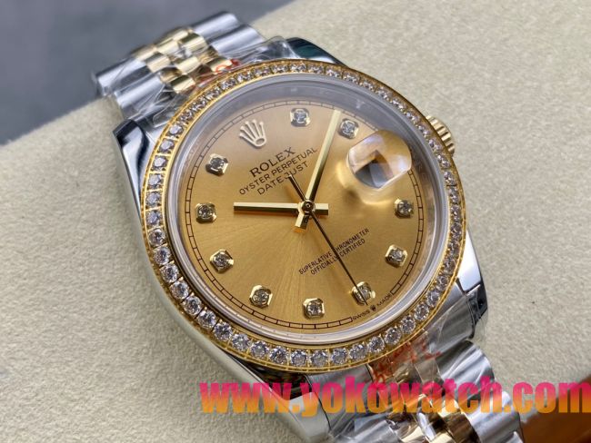 ロレックスコピー デイトジャスト 36mm 278274“ゴールド文字盤・ダイヤモンドインデックス＋ダイヤモンドベゼル（リングコマンド機能搭載）＋ツートーンブレスレット” レディース専用モデル  