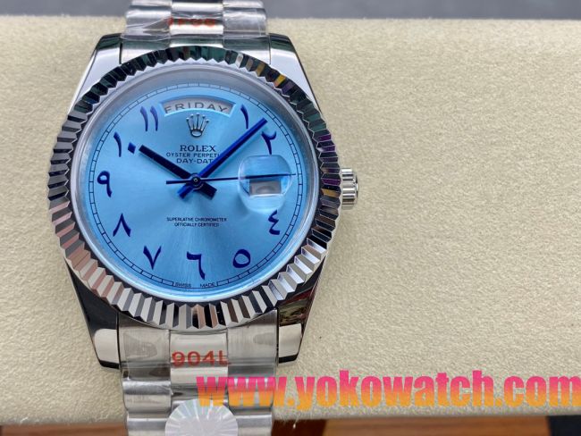 ロレックスコピー デイデイト（Day-Date）40mm 228206“ミッドナイトブルー文字盤・アラビア数字インデックス＋リングコマンド機能搭載三角坑紋ベゼル（光圈）＋ブレスレット” メンズ専用モデル