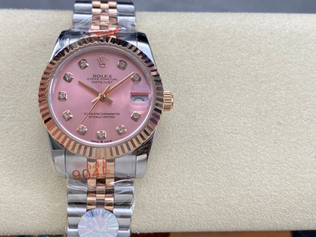 ロレックスコピー デイトジャスト（Datejust）31mm 279384“ピンクシェル文字盤・ダイヤモンドインデックス＋リングコマンド機能搭載三角坑紋ベゼル（光圈/钻圈）＋ブレスレット” レディース専用モデル