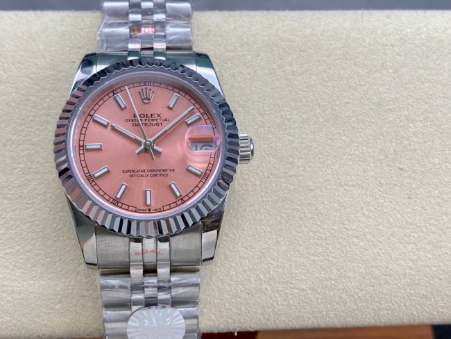 ロレックスコピー デイトジャスト（Datejust）31mm 279384“ピンクシェル文字盤・バトンインデックス＋リングコマンド機能搭載三角坑紋ベゼル（光圈/钻圈）＋ブレスレット” レディース専用モデル 