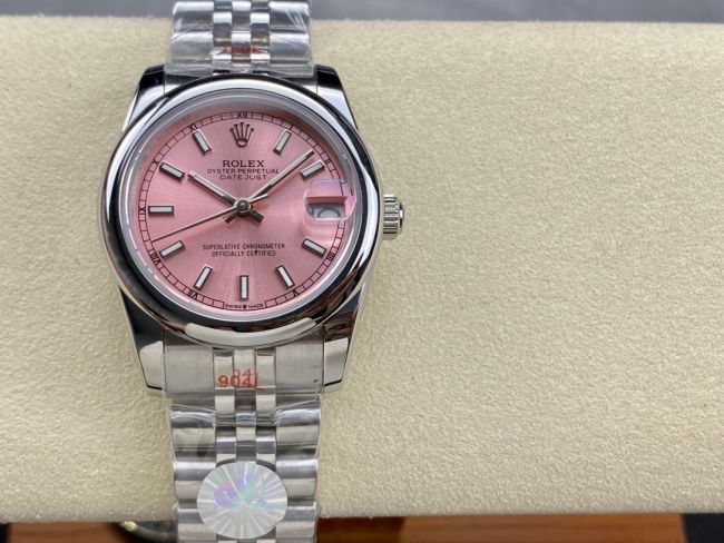 ロレックスコピー デイトジャスト（Datejust）31mm 279384“ピンクシェル文字盤・バトンインデックス＋スムースベゼル＋ブレスレット” レディース専用モデル 