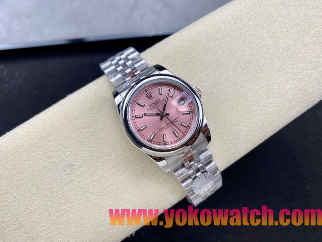 ロレックスコピー デイトジャスト（Datejust）31mm 279384“ピンクシェル文字盤・バトンインデックス＋スムースベゼル＋ブレスレット” レディース専用モデル 