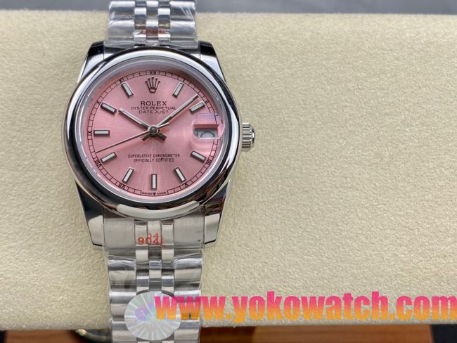 ロレックスコピー デイトジャスト（Datejust）31mm 279384“ピンクシェル文字盤・バトンインデックス＋スムースベゼル＋ブレスレット” レディース専用モデル 