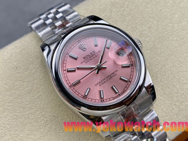 ロレックスコピー デイトジャスト（Datejust）31mm 279384“ピンクシェル文字盤・バトンインデックス＋スムースベゼル＋ブレスレット” レディース専用モデル 