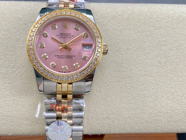 ロレックスコピー デイトジャスト（Datejust）31mm 279384“ピンクシェル文字盤・ダイヤモンドインデックス＋ダイヤモンドベゼル＋ブレスレット” レディース専用モデル