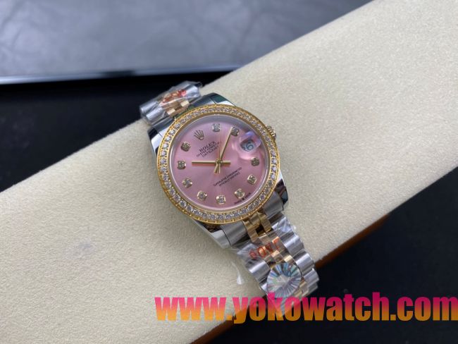 ロレックスコピー デイトジャスト（Datejust）31mm 279384“ピンクシェル文字盤・ダイヤモンドインデックス＋ダイヤモンドベゼル＋ブレスレット” レディース専用モデル
