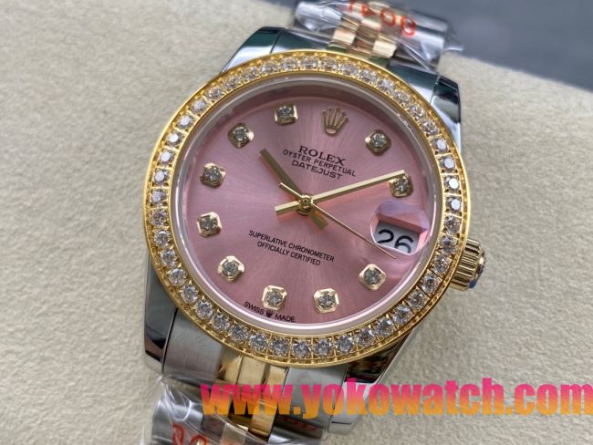 ロレックスコピー デイトジャスト（Datejust）31mm 279384“ピンクシェル文字盤・ダイヤモンドインデックス＋ダイヤモンドベゼル＋ブレスレット” レディース専用モデル