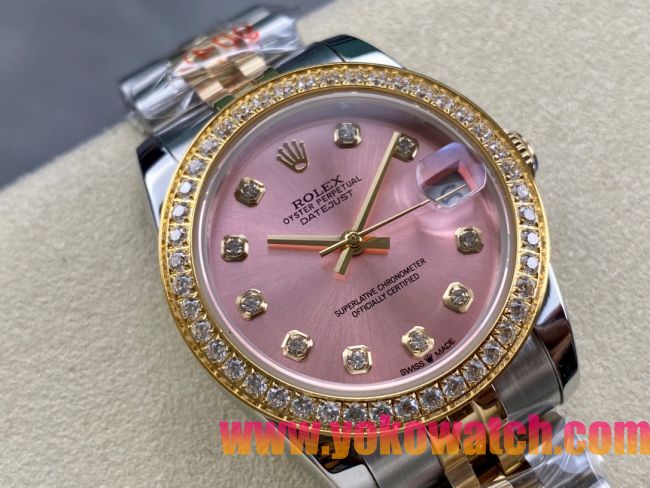 ロレックスコピー デイトジャスト（Datejust）31mm 279384“ピンクシェル文字盤・ダイヤモンドインデックス＋ダイヤモンドベゼル＋ブレスレット” レディース専用モデル