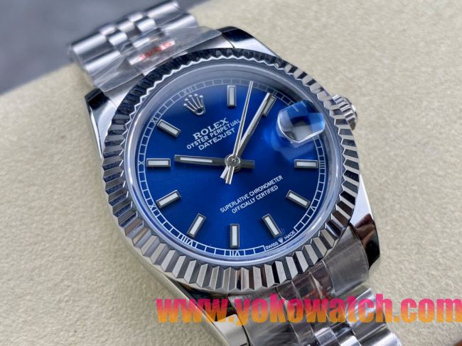 ロレックスコピー デイトジャスト（Datejust）31mm 279384“ブルー文字盤・バトンインデックス＋リングコマンド機能搭載三角坑紋ベゼル＋ブレスレット” レディース専用モデル