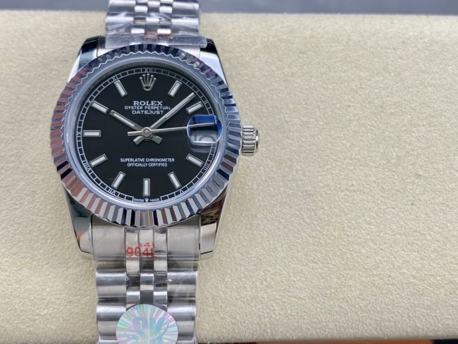 ロレックスコピー デイトジャスト（Datejust）31mm 279384“ブラック文字盤・バトンインデックス＋リングコマンド機能搭載三角坑紋ベゼル＋ブレスレット” レディース専用モデル 