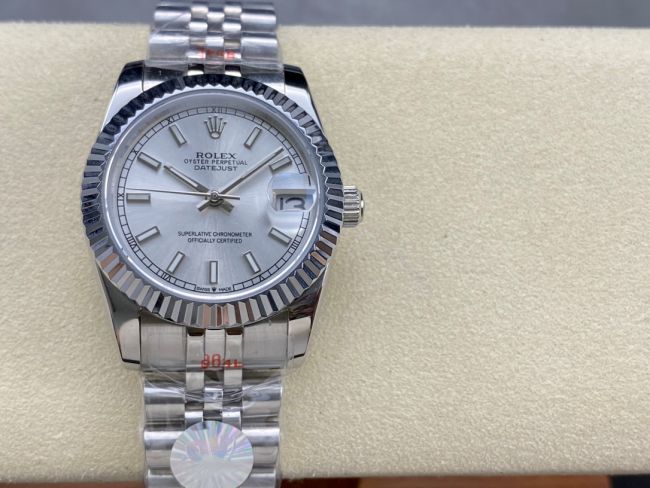ロレックスコピー デイトジャスト（Datejust）31mm 279384“ホワイト文字盤・バトンインデックス＋リングコマンド機能搭載三角坑紋ベゼル＋ブレスレット” レディース専用モデル