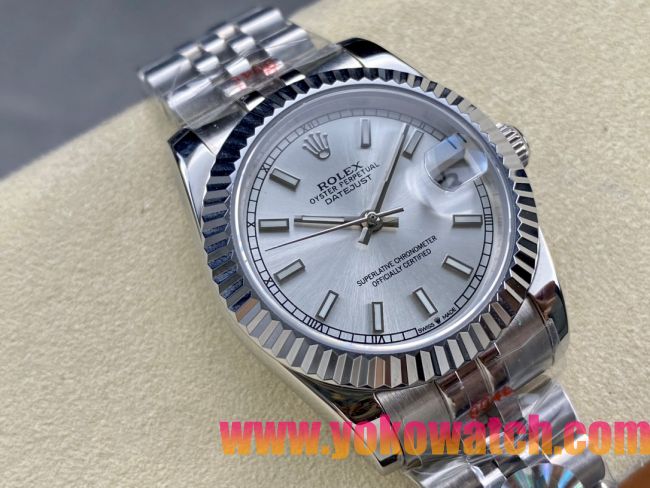 ロレックスコピー デイトジャスト（Datejust）31mm 279384“ホワイト文字盤・バトンインデックス＋リングコマンド機能搭載三角坑紋ベゼル＋ブレスレット” レディース専用モデル