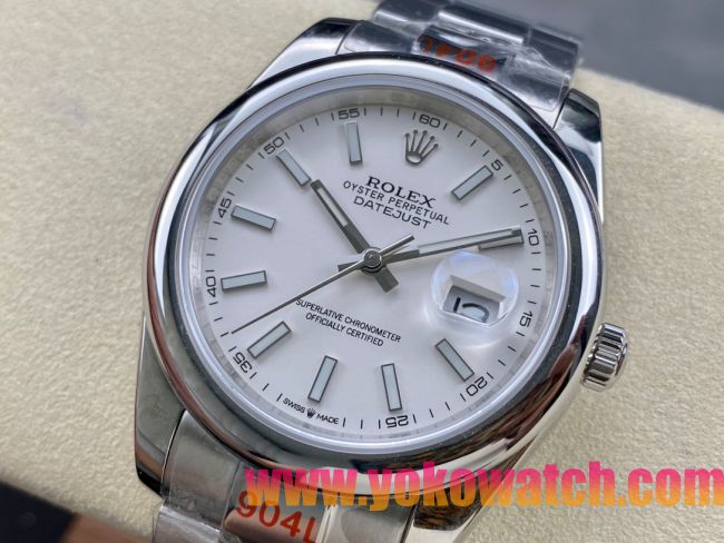 ロレックスコピー デイトジャスト（Datejust）41mm 126300“ホワイト文字盤・バトンインデックス＋リングコマンド機能搭載三角坑紋ベゼル＋ブレスレット” メンズ専用モデル