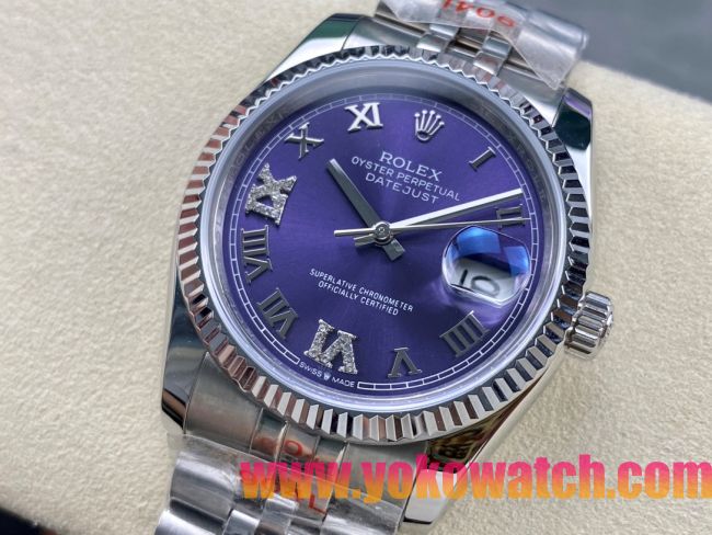ロレックスコピー デイトジャスト（Datejust）36mm 278274“パープル文字盤・ダイヤモンドインデックス＋リングコマンド機能搭載三角坑紋ベゼル＋ブレスレット” レディース専用モデル