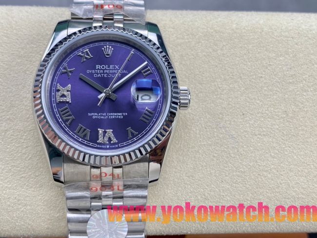 ロレックスコピー デイトジャスト（Datejust）36mm 278274“パープル文字盤・ダイヤモンドインデックス＋リングコマンド機能搭載三角坑紋ベゼル＋ブレスレット” レディース専用モデル
