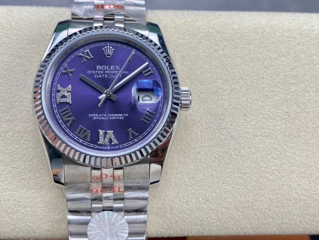 ロレックスコピー デイトジャスト（Datejust）36mm 278274“パープル文字盤・ダイヤモンドインデックス＋リングコマンド機能搭載三角坑紋ベゼル＋ブレスレット” レディース専用モデル