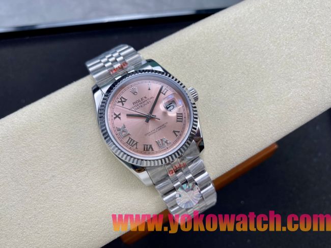 ロレックスコピー デイトジャスト（Datejust）36mm 278240“ピンク文字盤・ダイヤモンドインデックス＋リングコマンド機能搭載三角坑紋ベゼル＋ブレスレット” レディース専用モデル